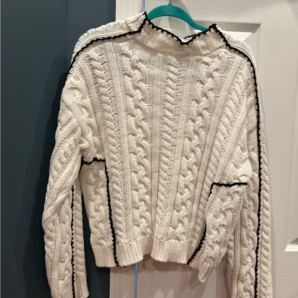 NA-KD Cream Oversized Cable Knit Turtleneck Sweater